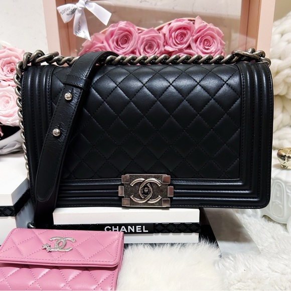 Authentic CHANEL Black Medium Ruthenium Calfskin Classic Le Boy Bag - Picture 14 of 15